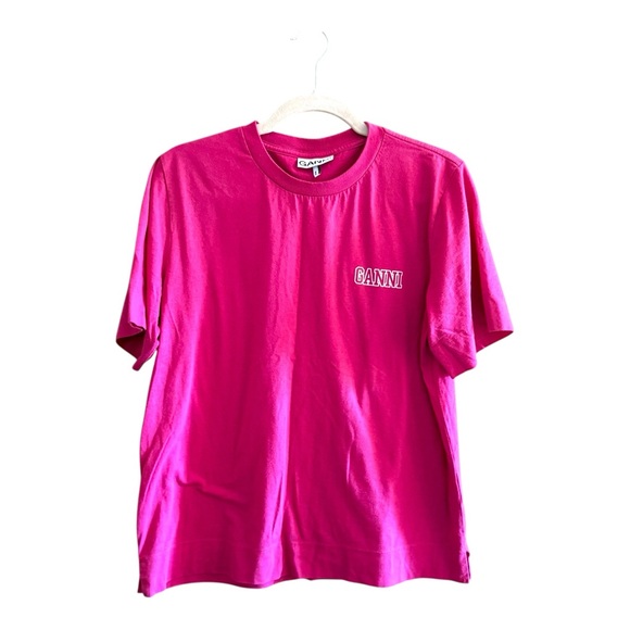 GANNI Pink Logo T-Shirt Size M - Picture 1 of 4